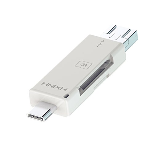 HXINH 3-in-1 Kartenleser OTG Adapter mit Type-C, USB 2.0, Micro USB DFP, UFP Unterstützen TF SD Karte, Weiß