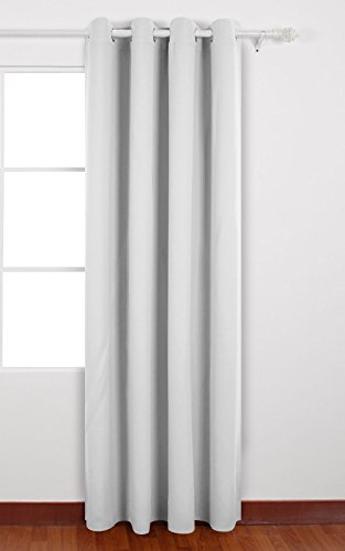 Deconovo Verdunkelungsgardine mit Ösen Gardinen Wohnzimmer Vorhang Blickdicht 260×140 cm Grau Weiß - 3