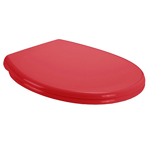 MSV WC Sitz Toilettendeckel Duroplast mit Absenkautomatik und auf Knopfdruck abnehmbar zur Reinigung in Rot – Easy Fix Clip System - 4