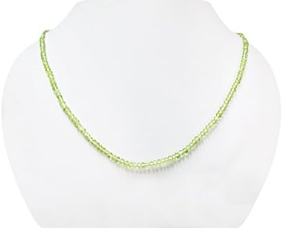 Natural Green Peridot Rondelle Faceted Beads Necklace Strand Sterling Silver August Birthstone Gemstone Jewelry Crystal Healing