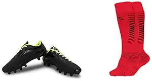Nivia 1229Bk Airstrike Football Stud for Men, Size: 7, Black and Green & Encounter Soccer Socks - Medium (Red)