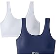 NALACAL Big Girls' Sports Bra, 2 Pack Young Girls' Cotton Training Bras, with Breathable Pads Teens Cotton Training Bras, Sports Bra For Ages 10-12, Comfortable, Supportive Underwear Set