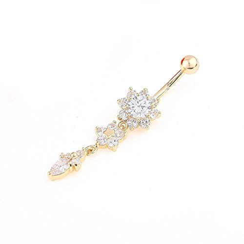 zhichengbosi Zirkon vergoldet Bauchnabelpiercing Blume baumeln Bauch Ring Body Piercing Schmuck - 2