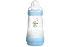 MAM Biberón Anticólicos, 2-4 Meses, 260ml, con Tetina 2 Flujo Medio de Silicona de Fácil Aceptación, Autoesterilizable y Fácil de Limpiar, MAM Easy Start Anti-Colic, Azul Brillante, Pack de 1ud