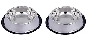 DOG BOSS Stainless Steel Anti Skid Dog/Pet Bowl with Silicon Rubber Base Medium (450ML) - Set of 2