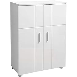 VASAGLE Meuble de Salle de bain sur Pied, Meuble de Rangement, Armoire à double Porte avec Étagères réglables, Charnières à tampon, Pieds ajustables, Meuble pour Entrée, 60 x 30 x 82 cm, Blanc BBK42WT