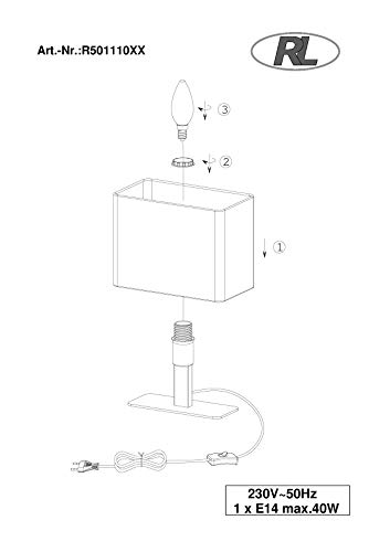 Reality Leuchten Tischlampe Tischleuchte / 1xE14 max. 40W ohne Leuchtmittel / 23 x 20 cm mit Schnurschalter, Schirm schwarz, Fuß chrom R50111002 - 3
