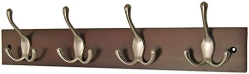 4 Tri Hooks Satin Nickel Effect on Walnut Effect Board 455 x 105mm