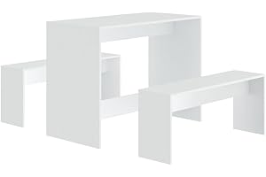 ‎VIDAXL vidaXL Essgruppe 3-TLG. Sitzgruppe Esstisch Tisch Tischgruppe Bank Esszimmerbank Esszimmergruppe Esszimmergarnitur Tischset Weiß Holzwerkstoff