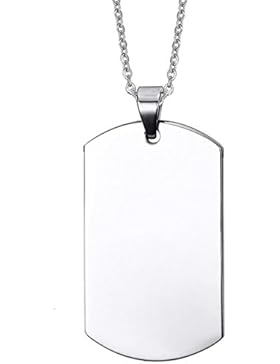 AMDXD Schmuck Halskette (mit Gratis Gravur) Silber Dog Tag Anhänger Halskette Edelstahl Kette 55CM - Dogtag Design