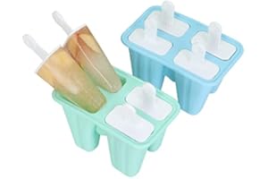 ICASTNY Ice Lolly Moulds 2 pcs 8 Cavities, Food Grade Silicone Ice Cream Molds, Reusable Silicone Ice Popsicle Molds, for DIY Popsicle and Ice Cream(Blue & Green)