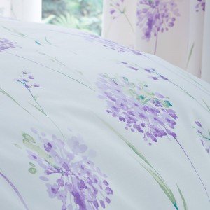 Modern Floral Design Reversible Polycotton Duvet Cover Set in White with Purple Floral Design Double Bed Size