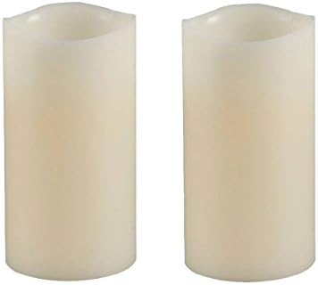 Flameless Pillar Candles 6" Set of 2 Ivory Real Wax Flickering Decoration Candle Include Realistic Dancing LED Flames, Warm White Light