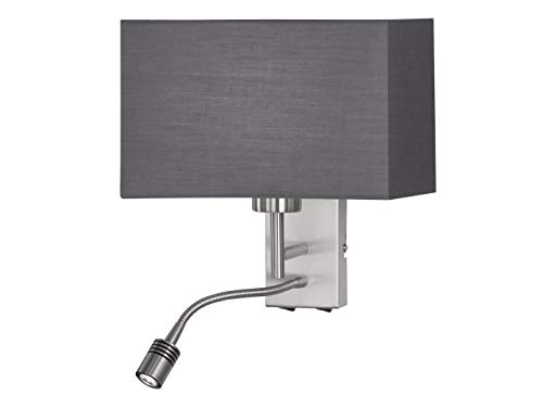 Honsel LED Wandleuchte mit Leselicht & Stoffschirm in Grau - Leselampe mit beweglichem Arm fexibel schwenkbar
