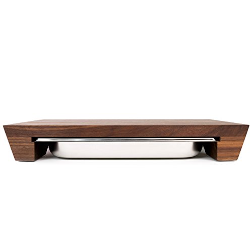 cleenbo Schneidbrett „style walnut“ Profi Holz Küchenbrett aus geöltem Nussbaum mit verschiebbarer Gastronorm Edelstahl Auffangschale (GN) 1/2, Board Maße: 420 x 290 x 60 mm - 2