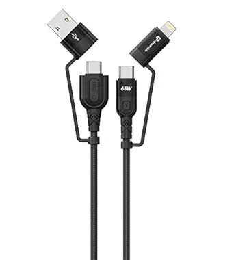 UltraProlink UL1055 Quadlink 4 in 1 Cable 65W PD USB to iPhone 13,USB to Type-C,Type-C to iPhone & Type C to Type-C Sync and Charge Nylon Braided Power Delivery Fast Charging Cable 1.2m/3.93 ft