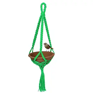 Foodie Puppies Bird Hanging Feeder Earthenware Feeding Bowl Water and Food for Birds | Home, Balcony and Garden| 21x21x80cm (Green)