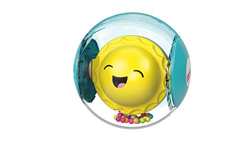 Fisher-Price Ma Balle Arc-en-Ciel motifs soleil et nuages, jouet bébé à faire rouler rempli de petites perles colorées, dès 9 mois, GJF68 – Image 3