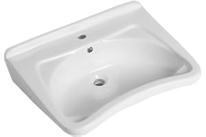 INBAGNO Lavabo bagno sospeso per disabili da 65 cm, design ergonomico in ceramica bianca lucida