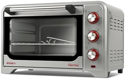 Girmi FE30 Forno Elettrico, 1600 W, Ventilazione, Luce interna, Timer, Termostato regolabile 230°, 4 resistenze riscaldanti, Griglia Inox, Accessori inclusi, Silver