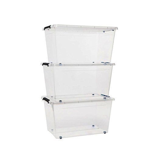 esto24® Aufbewahrungsbox mit Deckel und Rollen Größe: 60 Liter Ideal für Büro, Kinderzimmer, Küche & Werkstatt - 2