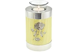 Cherished Urns Bloom Yellow Patterned With Rose Tea Light Cremation Urn Keepsake Urn For Ashes