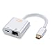 Produktbild USB-C zu Ethernet, CableCreation USB 3.1 Typ C Stecker auf RJ45 Gigabit Ethernet + USB-C Ladeadapter, für neues Macbook (Pro), Chromebook Pixel und weitere USB-C unterstützte Geräte, Weiß / 10CM