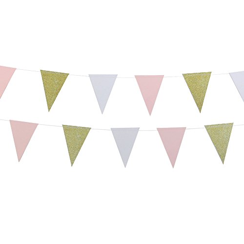 SUNBEAUTY 3 Meter Gold Rosa Weiß Circle Girlande Wimpel Garland Rund Plättchen Geburtstag Party Deko (Wimpel)
