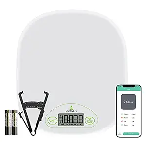 ActiveX EatSmart Multipurpose Digital Kitchen scales for Compact, Measures in Grams and Ounces with Smart Nutrition App and Fat Caliper, Batteries Included