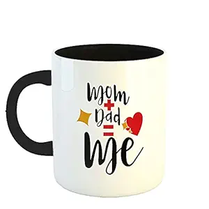 Happu - Printed Both Side Design Ceramic Coffee Mug with Quotes, Mom+Dad=Me, Gift for Best Parent, Gift for Brother, Gift for Sister, 325 ML, HP-0480-CMG-3T-BK