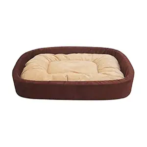 Mellifluous Reversible Oval Shape Soft Velvet Cat Dog Pet Bed (Length 66 x Width 53 x Height 15 cms) (Small, Brown-Cream)