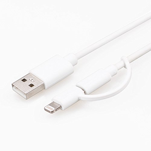 [Apple-MFI Certified] Wkae & reg; 2-in-1-Blitz zum USB-Kabel 8-Pin + Micro USB Ladekabel / Daten-Synchronisierungs-Kabel f¨¹r iPhone5 / 5s / 5c / 6/6 Plus Apple iPad Mini / IPAD AIR / iPod nano / iPod Touch / Samsung Galaxy S4 / S3 / Galaxy Tab Tablet PC Laptop Smartphone 1M wei? - 2