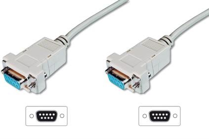 1x Digitus USB 2.0 RS 232 seriell Adapter mit USB Verlängerungskabel / Einsetzbar für PDA, Modems u.a. + 1x Null-Modem Anschlusskabel, DSUB, 9-pin, Buchse auf DSUB, 9-pin, Buchse , 3m – beige - 3