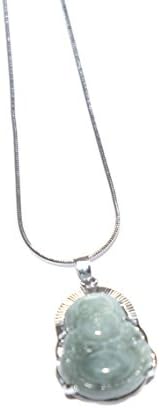 Unisex Encased Laughing Buddha Jade Pendant Amulet On A Stainless Steel Chain