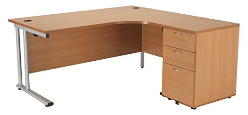Right Hand Crescent Desk 1600mm and Desk High Pedestal in Beech - SMART Office Furniture Range, Desk with Drawers