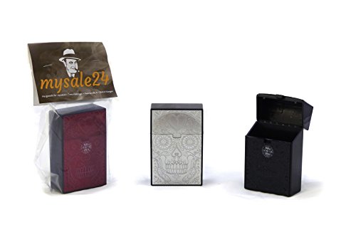 Zigarettenbox, Zigarettencase, Zigarettenetui, Kunststoffbox für 19-21 Zigaretten, Totenkopf rot, versch. Ausführungen - 2