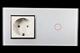 design lichtschalter  Kombination Design Glas Touch Lichtschalter 1 fach und Glas 1 fach Steckdose weiß