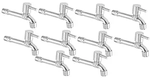 ZESTA Stainless Steel Brass Disc Turbo Long Body Bib Cock Tap with Flange (Standard; Silver) - Pack of 10