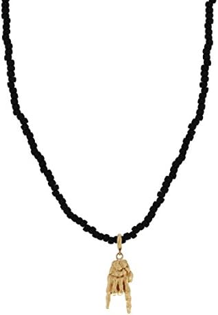 LUIS MORAIS Men's  14ct Yellow Gold To The Bone "Karana Mudra" Short Charm Pendant Necklace of Length 35cm