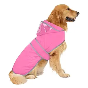 HDE Dog Raincoat with Clear Hood Poncho Rain Jacket for Small Medium Large Dogs Pink - XXL