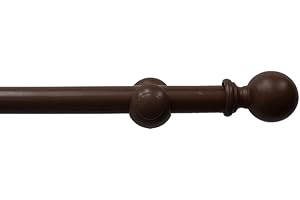 BAIYENCHUANG Wood Curtain Pole for Eyelet Curtains 28mm Round Finials Diameter Thick with Brackets Fittings for Windows Fixed Pole 200cm Length Walnut