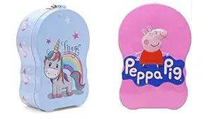 Money Bank for Kids Piggy Bank Metal Body Money Bank Saving Bank for Kids Girls Boys with Lock and Key Secure Unicorn Peppa Pig Money Bank for Kids Best Return Gift Multicolor (Curve Bank)