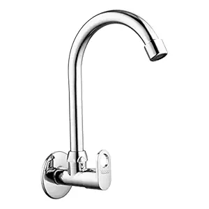 SPAZIO Stainless Steel Oreo Collection Sink Cock/Sink Faucet with Swivel 360 Degree Revolving Hose & Single Flow Pattern) Hot/Cold Water Tap with Wall Flange Chrome Plated, Brass Disc, Pack of 1