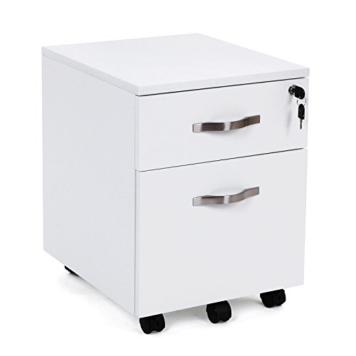 Songmics Caisson de Bureau Caisson roulant Armoires basses 2 Tiroirs pour Dossiers suspendus 43,5 x 40 x 52,5 cm MDF blanc LCD25W