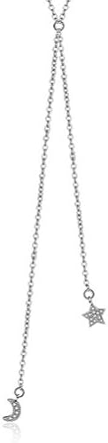 GEHOO GH Sweater Necklace Long Chain with Star Moon Pendant Silver Plated for Lady Women