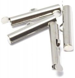 8 Tips Tube Ribbon Cuff Bracelet or Chain Smooth 26 mm, hole: 1 ~ 2 mm Platinum – Pack of 8 clasps