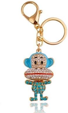 Large Format Gold plated Keychain with Rhinestone, Crystal Shiny with monkey pendant