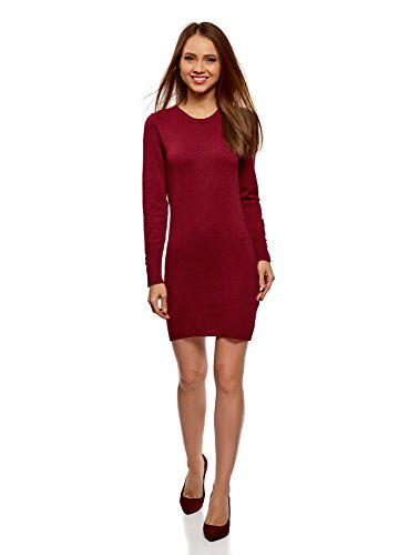 oodji Collection Femme Robe Basique en Viscose avec Manches Boutonnées, Rouge, FR 36 / XS