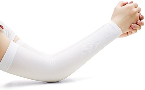 YUNGUANG Sunscreen Icy Cuff Men Driving Ice Silk Sunscreen Gloves Women Summer UV Protection Arm Sleeve 14 Styles (Normal style, finger style) (Color : White, Size : Normal style)