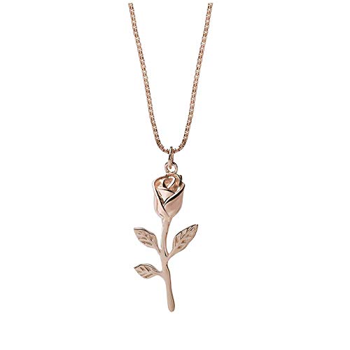 Meow Star Piccolo Rosa Ciondolo Collana in Argento Sterling Mini Vintage 3D Rose Foglia Collana e Metallo rodiato, Colore: Rose, cod. M-S-N0041-R